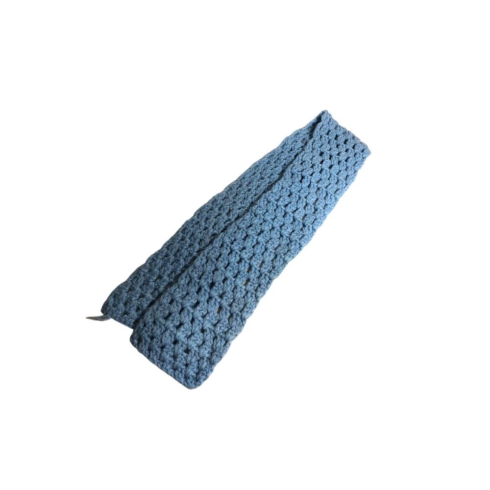 Vintage Handmade Crocheted Light Blue Rectangle Scarf 42 Inches